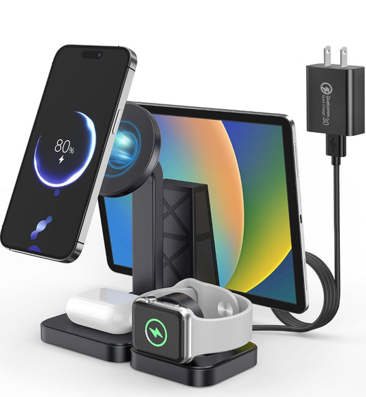 Hagibis Magnetic Wireless Charging Station Multiple Devices, 4 in 1 Phone Fast Multi Charger Stand for Apple Products iPhone 12 to 16 Series, iPad Stand, Watch 1 to 8 and AirPods 2,3,4