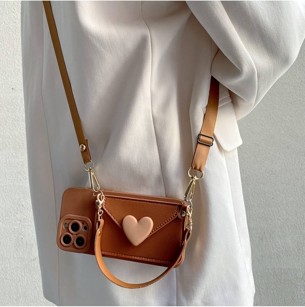 iPhone 15 pro Crossbody Heart Wallet Case