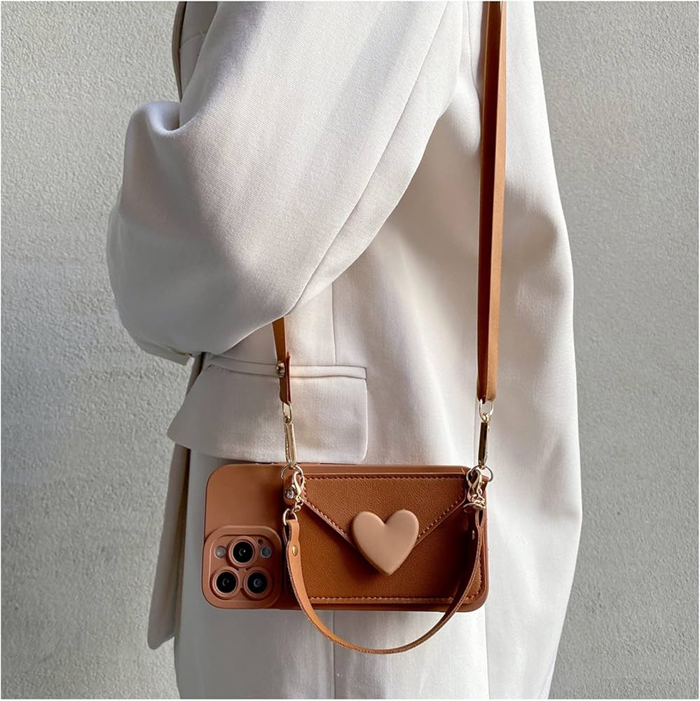 iPhone 15 pro Crossbody Heart Wallet Case