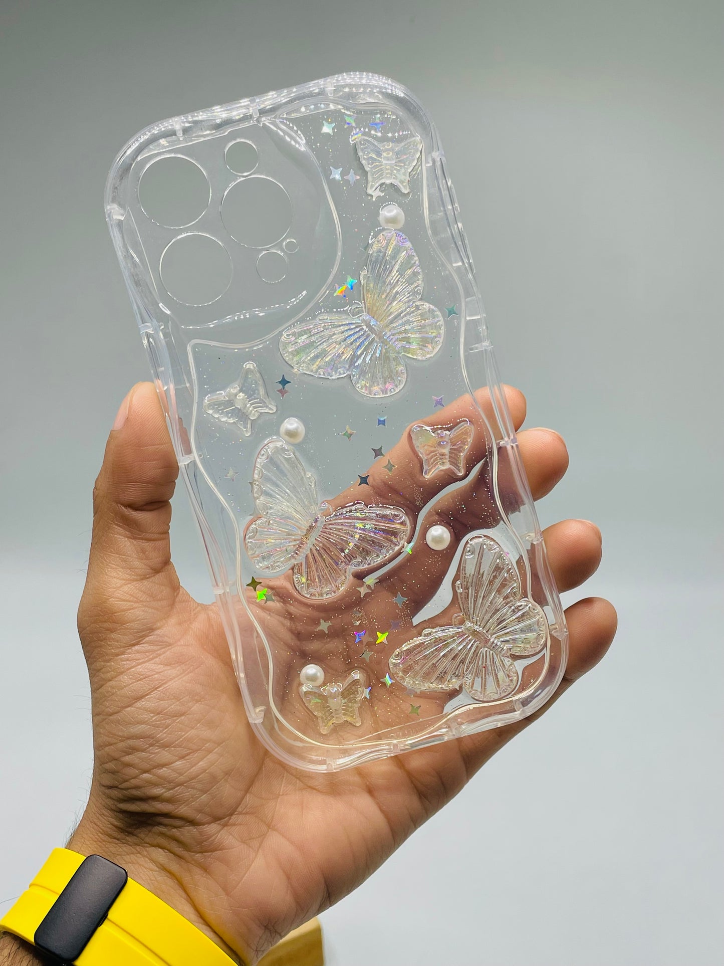 iPhone 15 pro INS 3D Glitter Butterfly Transparent Case