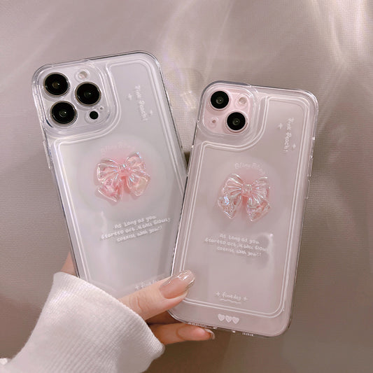 iPhone 15 pro max Korean 3D Laser Crystal Love Bow Clear Acrylic Soft Case