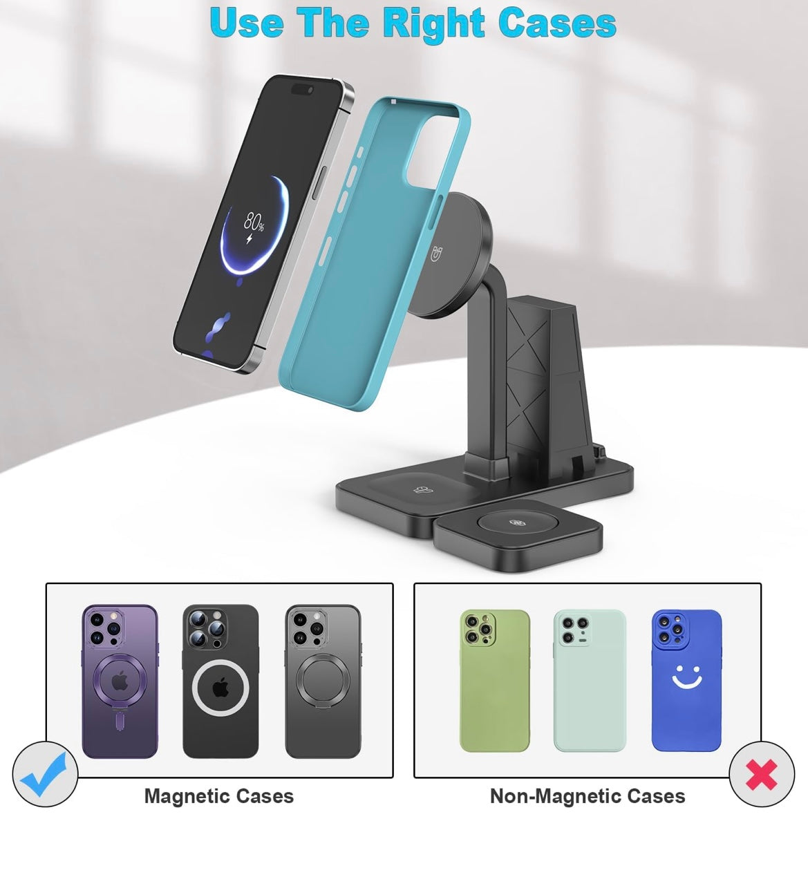 Hagibis Magnetic Wireless Charging Station Multiple Devices, 4 in 1 Phone Fast Multi Charger Stand for Apple Products iPhone 12 to 16 Series, iPad Stand, Watch 1 to 8 and AirPods 2,3,4